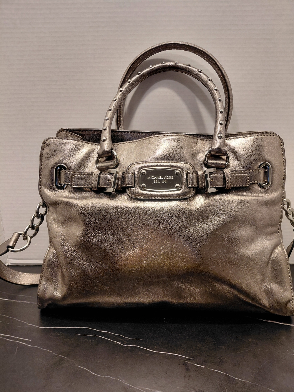 Michael Kors Metallic Silver Leather Satchel